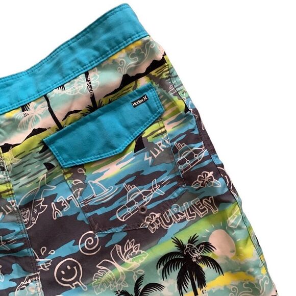 Hurley Blue & Yellow Surf Board Shorts Size 18/29 - Picture 9 of 11